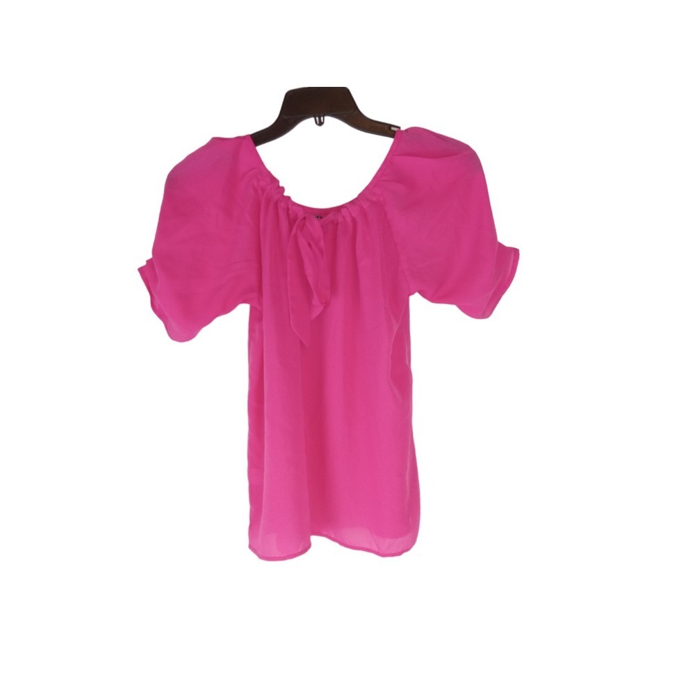 Cynthia Rowley Womens Top Pink Puff Sleeve Woven Lightweight Blouse Size S - Picture 2 of 10
